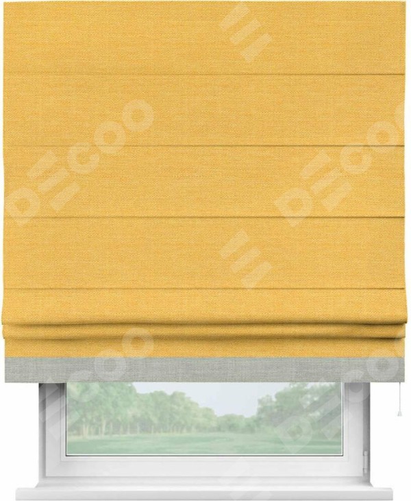 Римская штора «Кортин» с кантом Джестер, для проема, ткань лён желтый