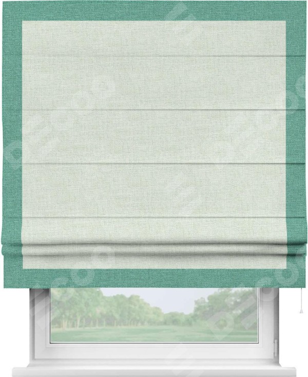 Римская штора «Кортин» для проёма, лён топлёное молоко, с кантом Чесс