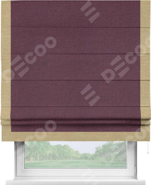 Римская штора «Кортин» с кантом Виктория, для проема, ткань лён фиолетовый
