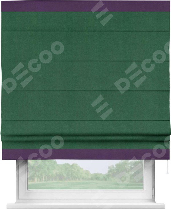 Римская штора «Кортин» с кантом Горизонт, для проема, ткань вельвет зеленый