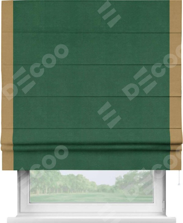 Римская штора «Кортин» с кантом Стрим Дуо, для проема, ткань вельвет зеленый