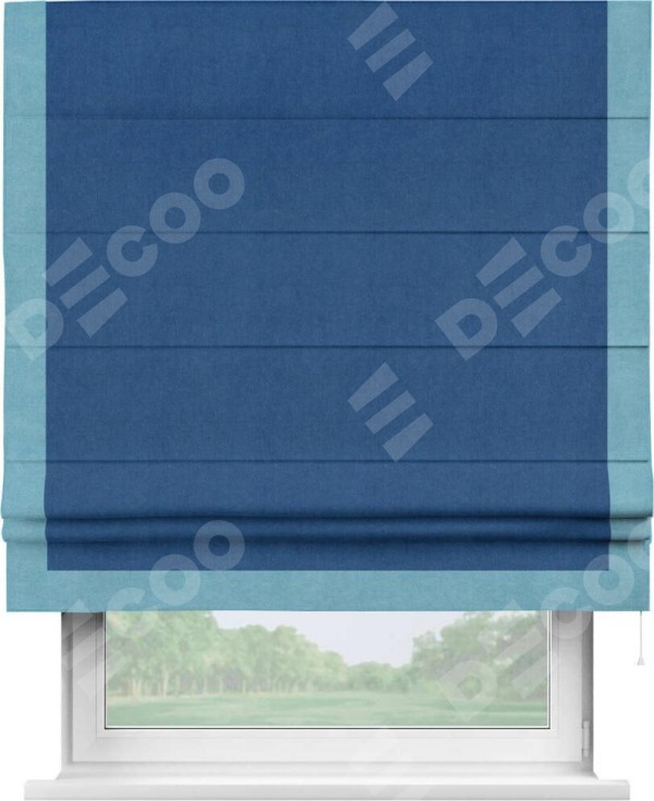 Римская штора «Кортин» с кантом Виктория, для проема, ткань вельвет синий