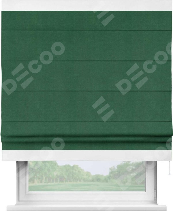 Римская штора «Кортин» с кантом Горизонт, для проема, ткань вельвет зеленый