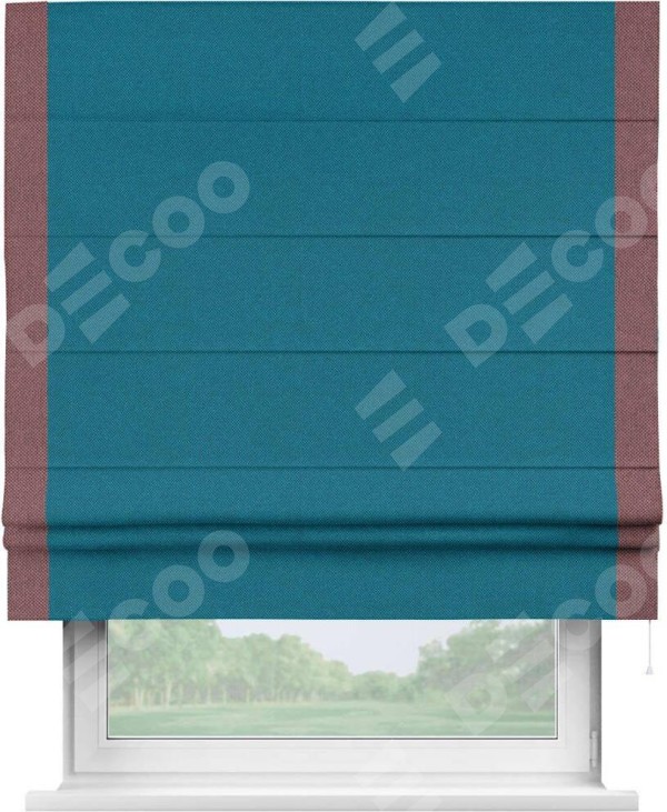 Римская штора «Кортин» с кантом Стрим Дуо, для проема, ткань лён димаут, светло-синий