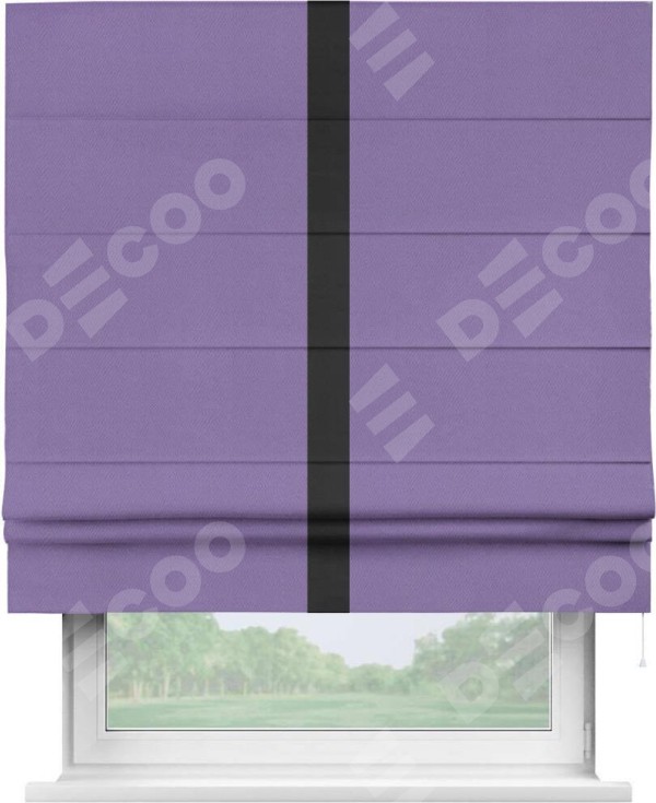 Римская штора «Кортин» с кантом Хайвэй, для проема, ткань блэкаут однотонный сиреневый