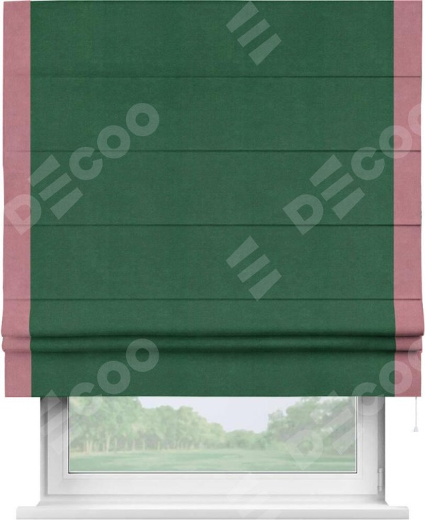 Римская штора «Кортин» с кантом Стрим Дуо, для проема, ткань вельвет зеленый
