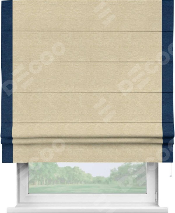 Римская штора «Кортин» с кантом Стрим Дуо, для проема, ткань софт однотонный светло-бежевый