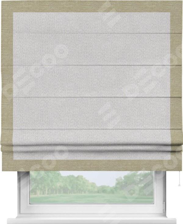 Римская штора «Кортин» с кантом Чесс, для проема, лён димаут светло-бежевый