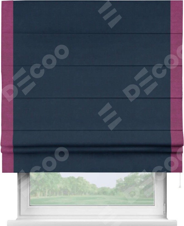 Римская штора «Кортин» с кантом Стрим Дуо, для проема, ткань вельвет темно-синий