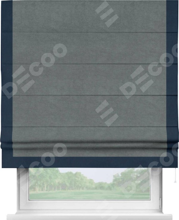 Римская штора «Кортин» с кантом Виктория, для проема, ткань вельвет серый