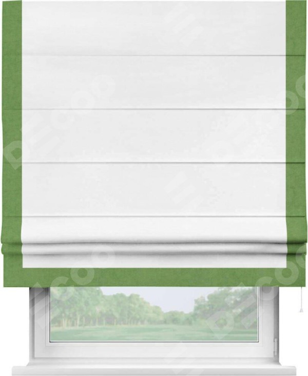 Римская штора «Кортин» с кантом Виктория, для проема, ткань вельвет дымчато-белый