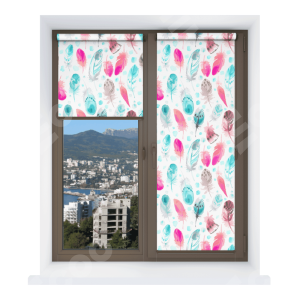 Рулонная штора Мини с принтом Перья