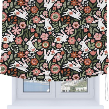 Римская штора Soft с мягкими складками, «Зайчики в цветнике»