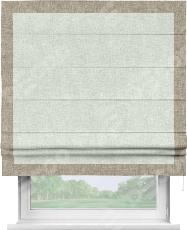 Римская штора «Кортин» для проёма, лён топлёное молоко, с кантом Чесс