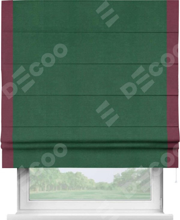 Римская штора «Кортин» с кантом Стрим Дуо, для проема, ткань вельвет зеленый