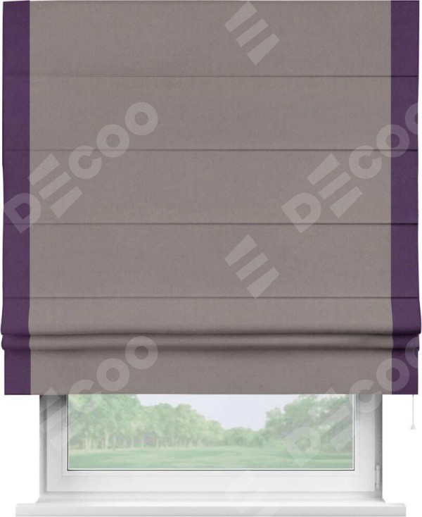 Римская штора «Кортин» с кантом Стрим Дуо, для проема, ткань вельвет темно-бежевый