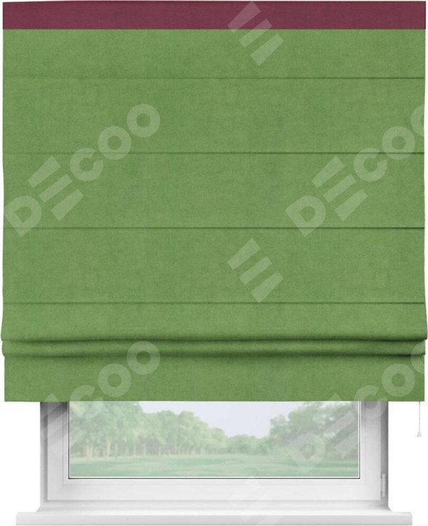 Римская штора «Кортин» с кантом Кинг, для проема, ткань вельвет салатовый