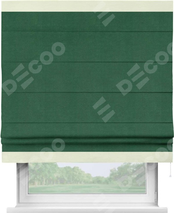 Римская штора «Кортин» с кантом Горизонт, для проема, ткань вельвет зеленый