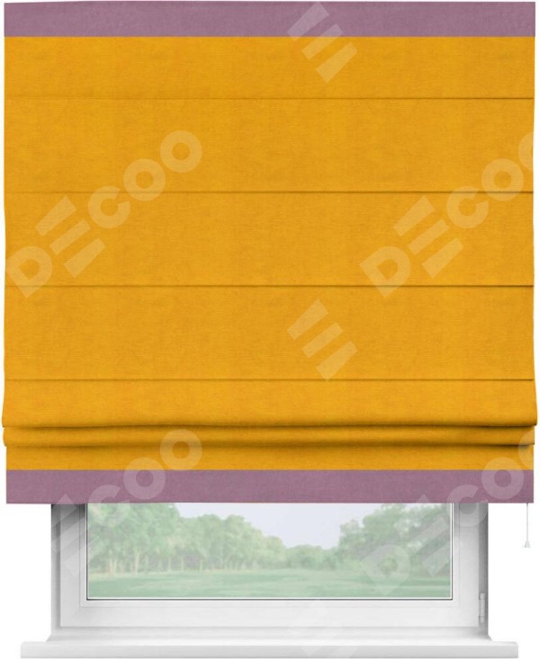 Римская штора «Кортин» с кантом Горизонт, для проема, ткань вельвет желтый