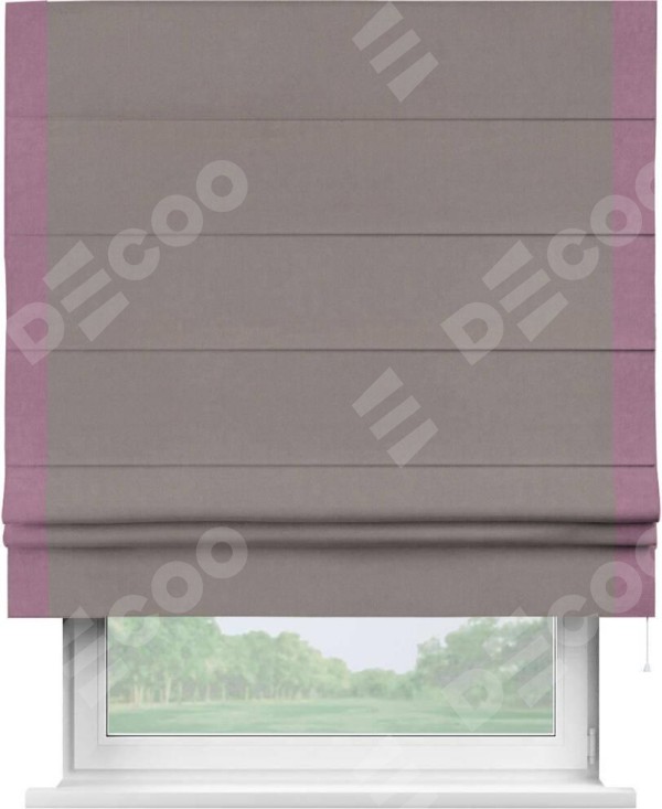 Римская штора «Кортин» с кантом Стрим Дуо, для проема, ткань вельвет темно-бежевый