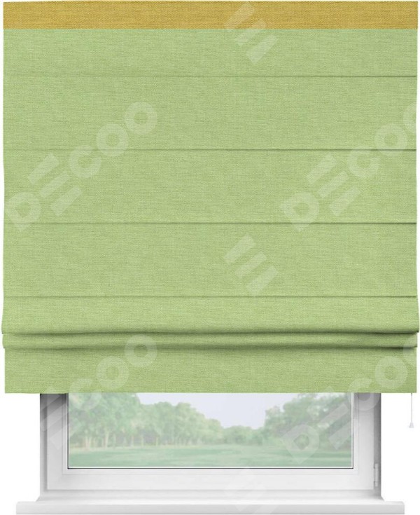 Римская штора «Кортин» с кантом Кинг, для проема, ткань лён зеленый