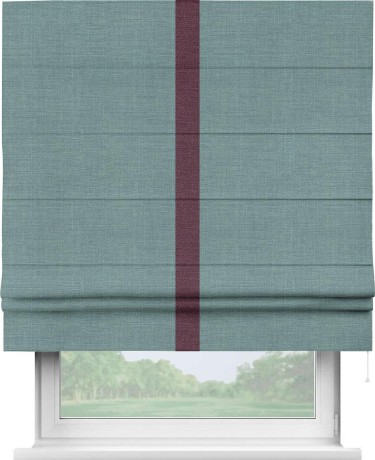 Римская штора «Кортин» с отделкой кантом Хайвэй, для проема, ткань лён голубой