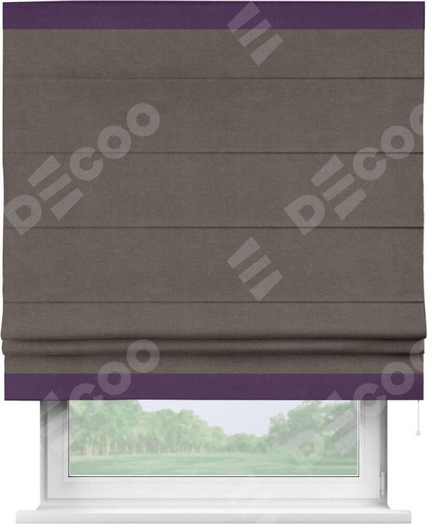 Римская штора «Кортин» с кантом Горизонт, для проема, ткань вельвет коричневый