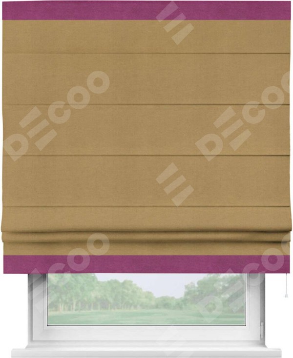 Римская штора «Кортин» с кантом Горизонт, для проема, ткань вельвет горчица