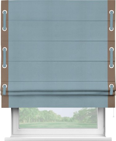 Римская штора «Кортин» с кантом Стрим Дуо (люверсы с пояском), для проема, ткань блэкаут однотонный серо-голубой