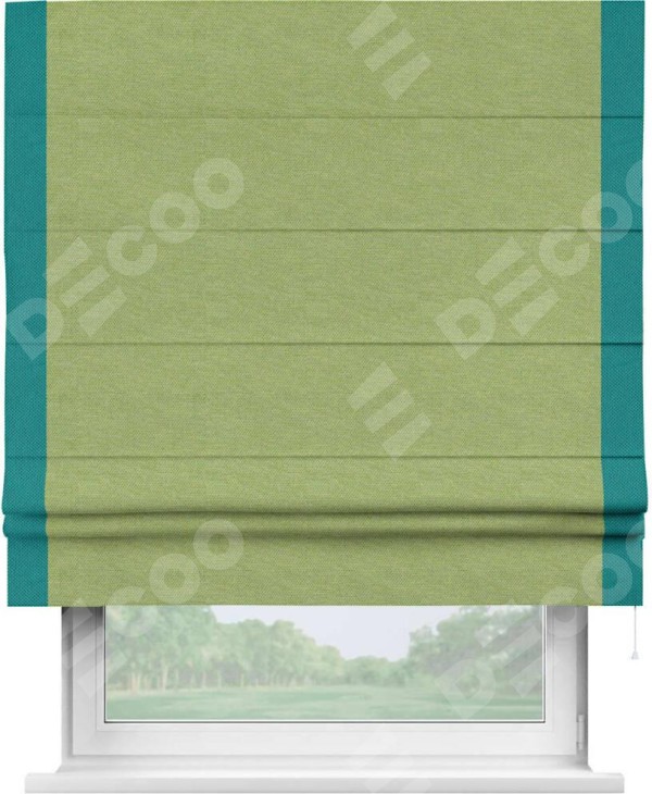 Римская штора «Кортин» с кантом Стрим Дуо, для проема, ткань лён димаут, салатовый