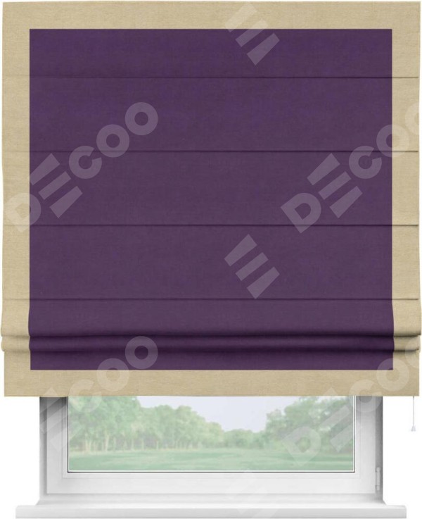 Римская штора «Кортин» с кантом Чесс, для проема, ткань вельвет темно-фиолетовый