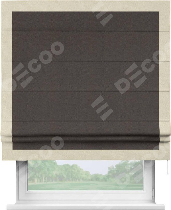 Римская штора «Кортин» с кантом Чесс, для проема, ткань лён димаут, венге
