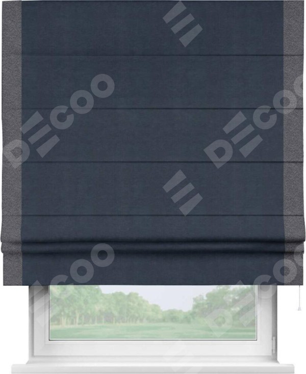 Римская штора «Кортин» с кантом Стрим Дуо, для проема, ткань софт однотонный тёмно-синий