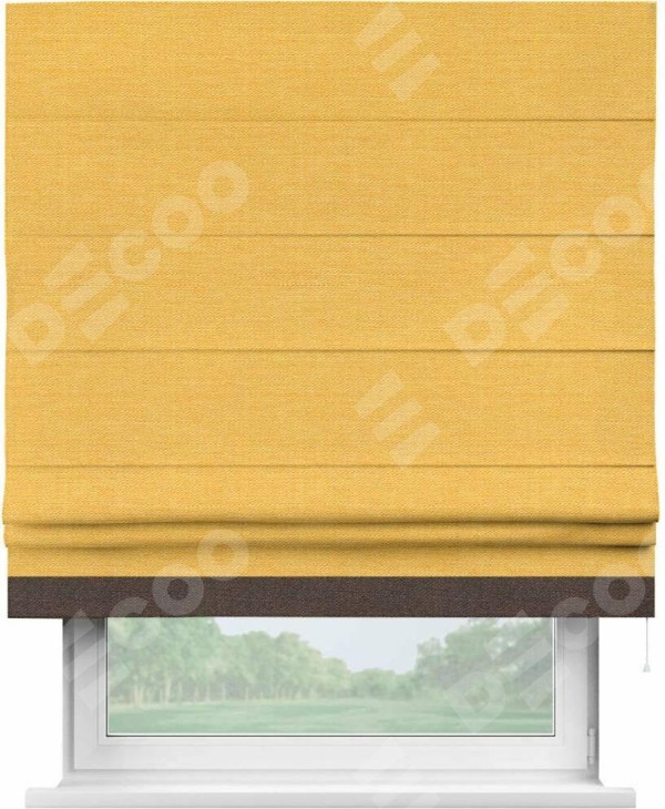 Римская штора «Кортин» с кантом Джестер, для проема, ткань лён желтый
