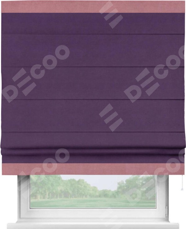 Римская штора «Кортин» с кантом Горизонт, для проема, ткань вельвет темно-фиолетовый