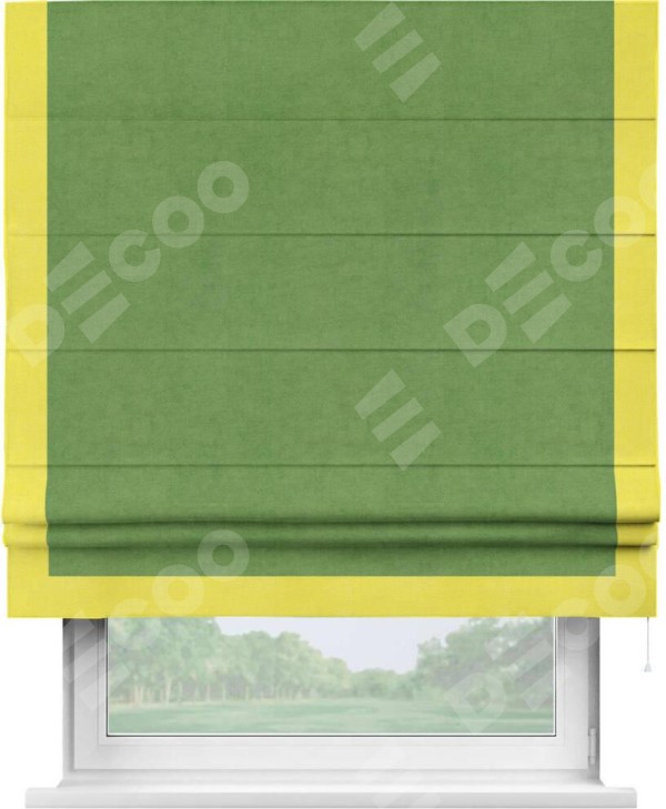 Римская штора «Кортин» с кантом Виктория, для проема, ткань вельвет салатовый
