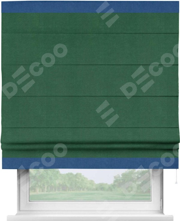 Римская штора «Кортин» с кантом Горизонт, для проема, ткань вельвет зеленый