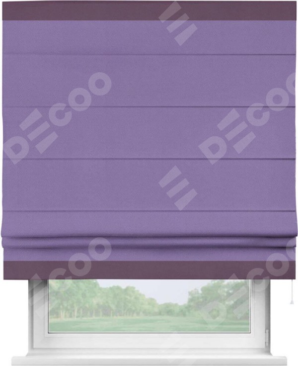 Римская штора «Кортин» с кантом Горизонт, для проема, ткань блэкаут однотонный сиреневый