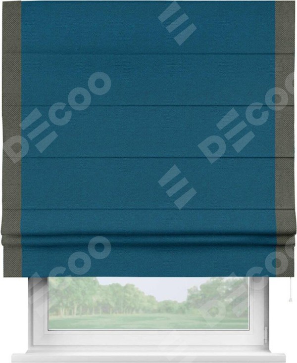 Римская штора «Кортин» с кантом Стрим Дуо, для проема, ткань лён димаут, синий