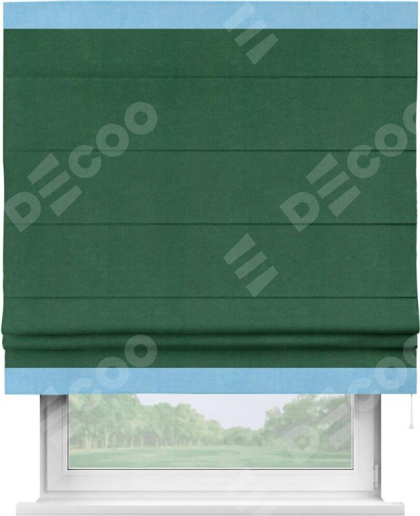 Римская штора «Кортин» с кантом Горизонт, для проема, ткань вельвет зеленый