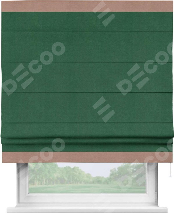 Римская штора «Кортин» с кантом Горизонт, для проема, ткань вельвет зеленый