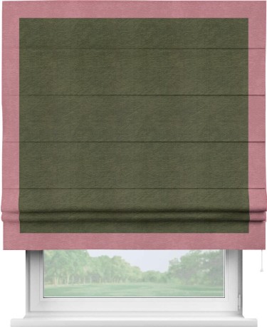 Римская штора «Кортин» с кантом Чесс, для проема, ткань софт однотонный зелёный