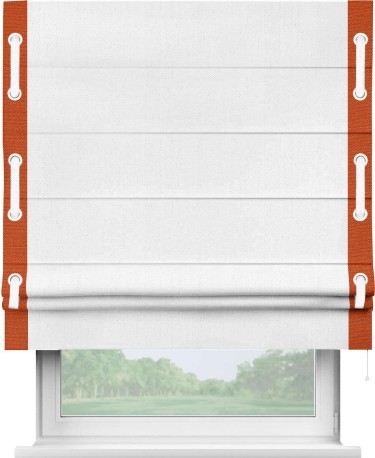 Римская штора «Кортин» с кантом Стрим Дуо (люверсы с пояском), для проема, лён белоснежный