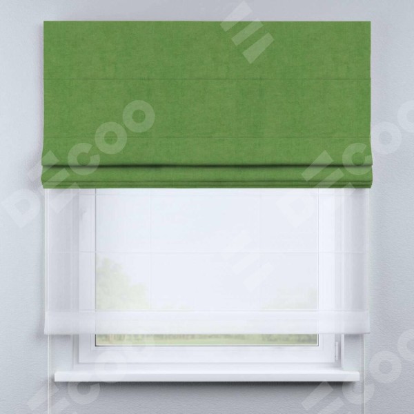 Римская штора «Кортин» день-ночь, ткань вельвет салатовый