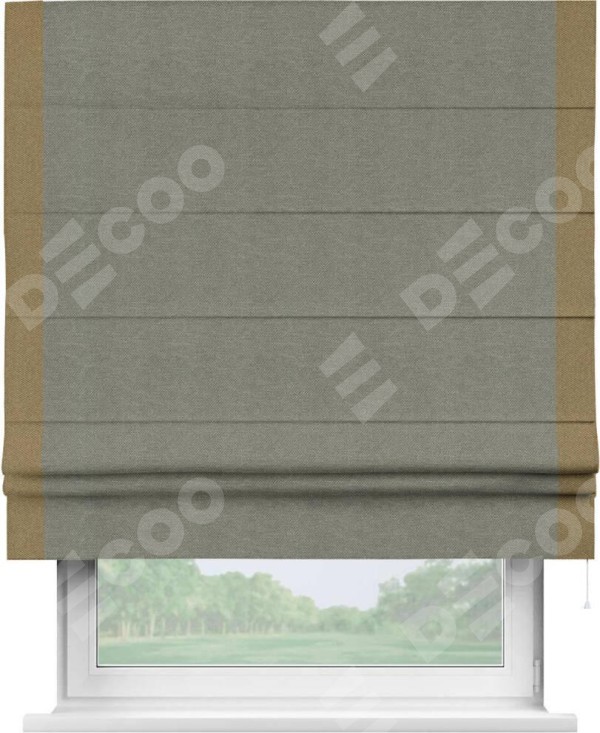 Римская штора «Кортин» с кантом Стрим Дуо, для проема, ткань лён димаут, стальной