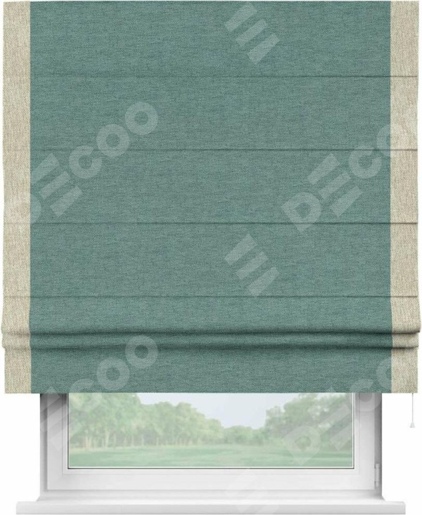 Римская штора «Кортин» с кантом Стрим Дуо, для проема, ткань стиф димаут бирюзовый