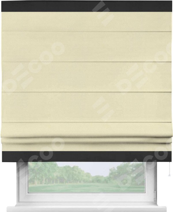 Римская штора «Кортин» с кантом Горизонт, для проема, ткань блэкаут однотонный бежевый