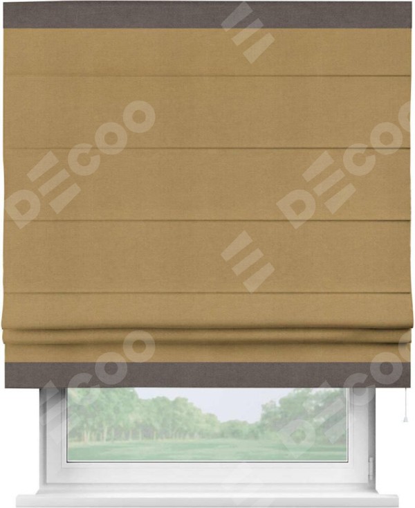 Римская штора «Кортин» с кантом Горизонт, для проема, ткань вельвет горчица