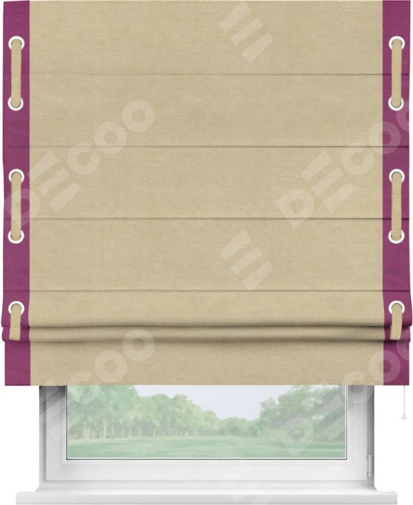 Римская штора «Кортин» с кантом Стрим Дуо (люверсы с пояском), для проема, ткань вельвет бежевый