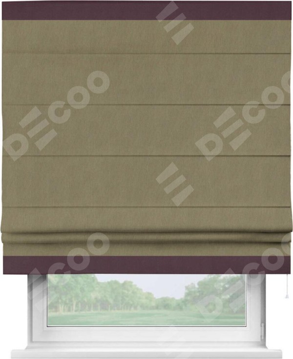 Римская штора «Кортин» с кантом Горизонт, для проема, ткань блэкаут однотонный бежево-золотой